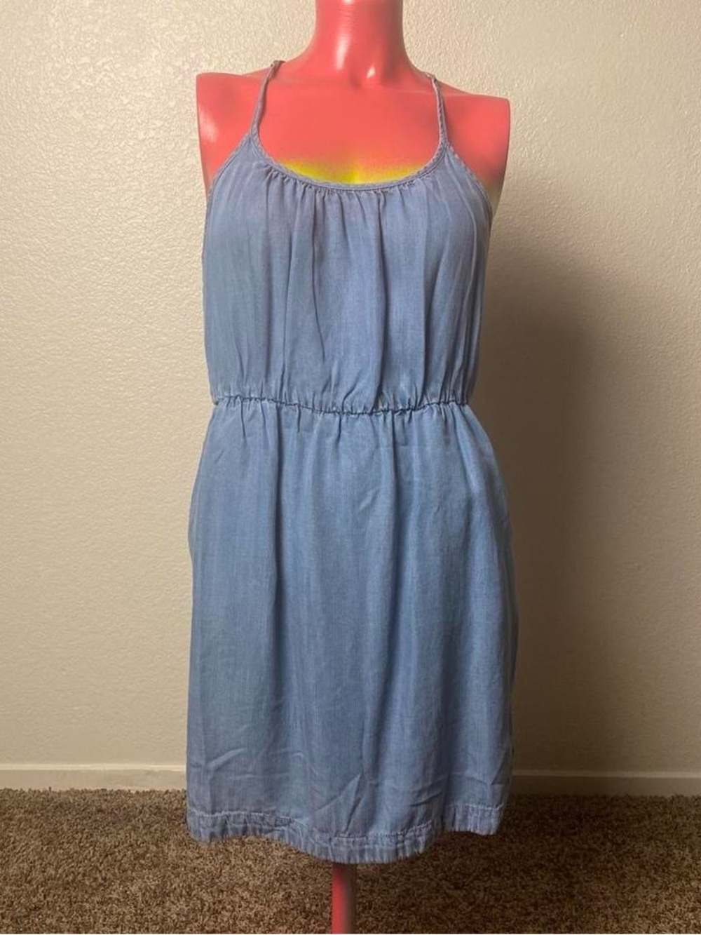 Life In Progress Denim Chambray Dress Light Wash Blue Boho Size XS